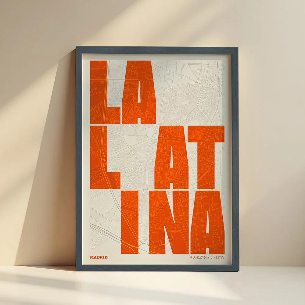 Creative print of La Latina, Madrid – Graphic design and typography on a map