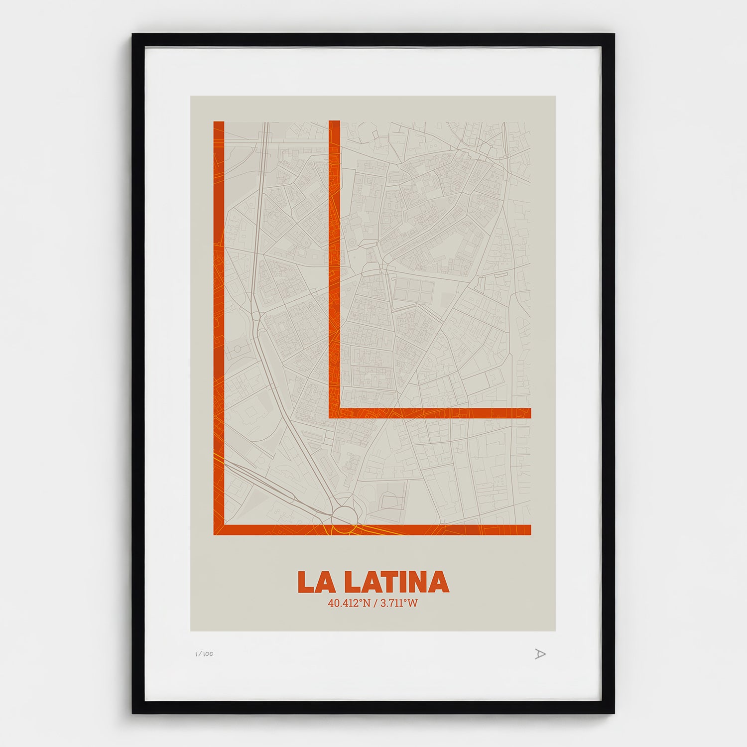 Lámina tipográfica de La Latina – diseño Ultrafina, marco negro