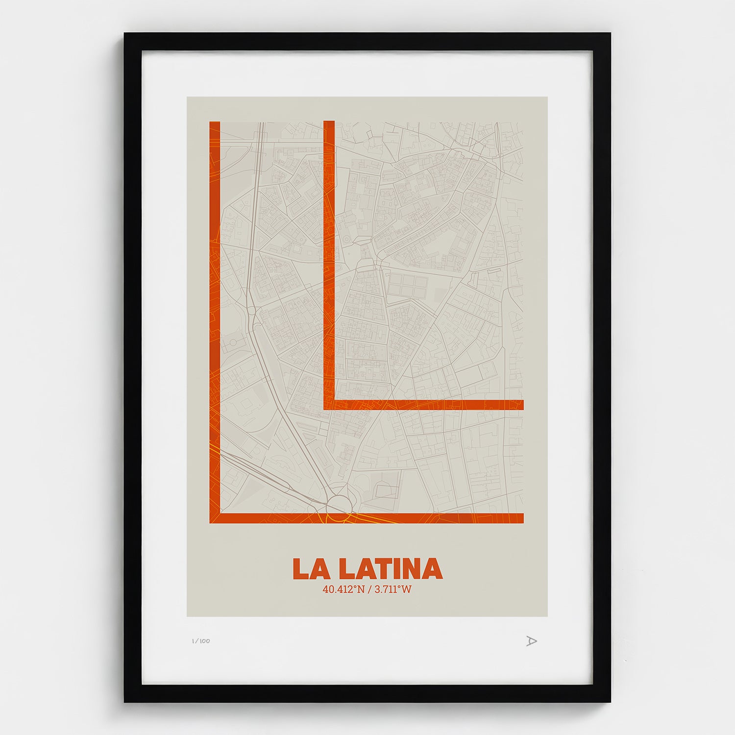 Lámina tipográfica de La Latina – diseño Ultrafina, marco negro