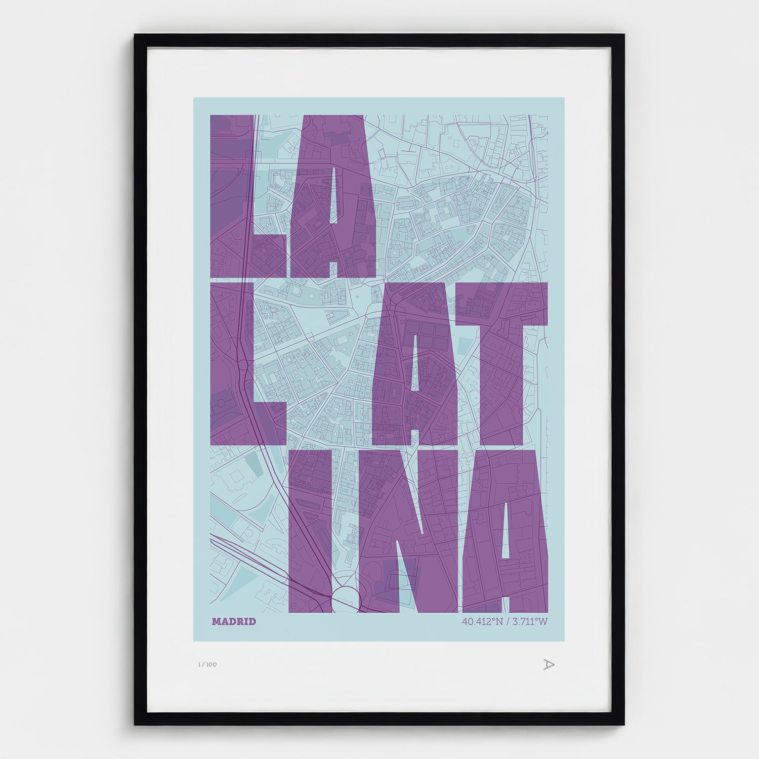 Lámina tipográfica de La Latina – diseño Revoltosa, marco negro