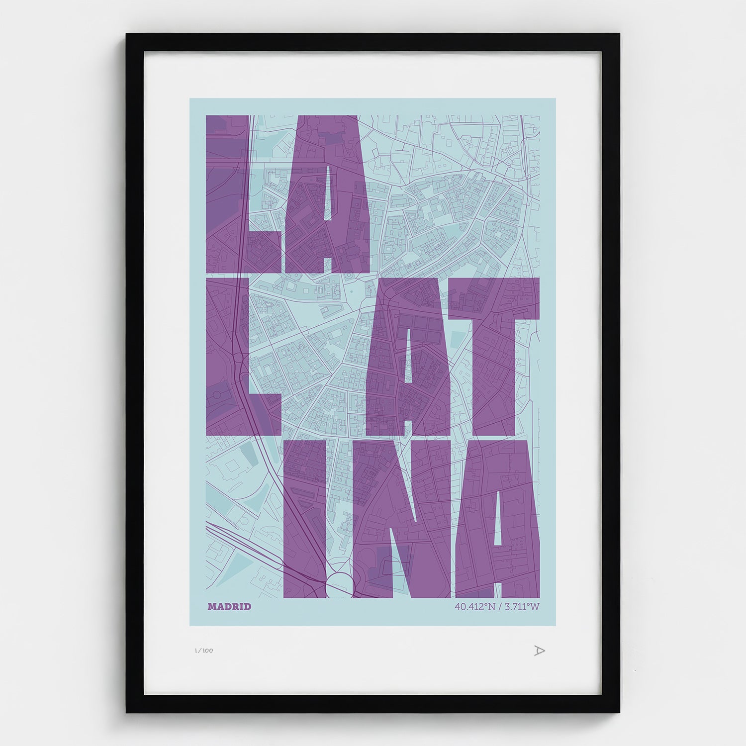 Lámina tipográfica de La Latina – diseño Revoltosa, marco negro
