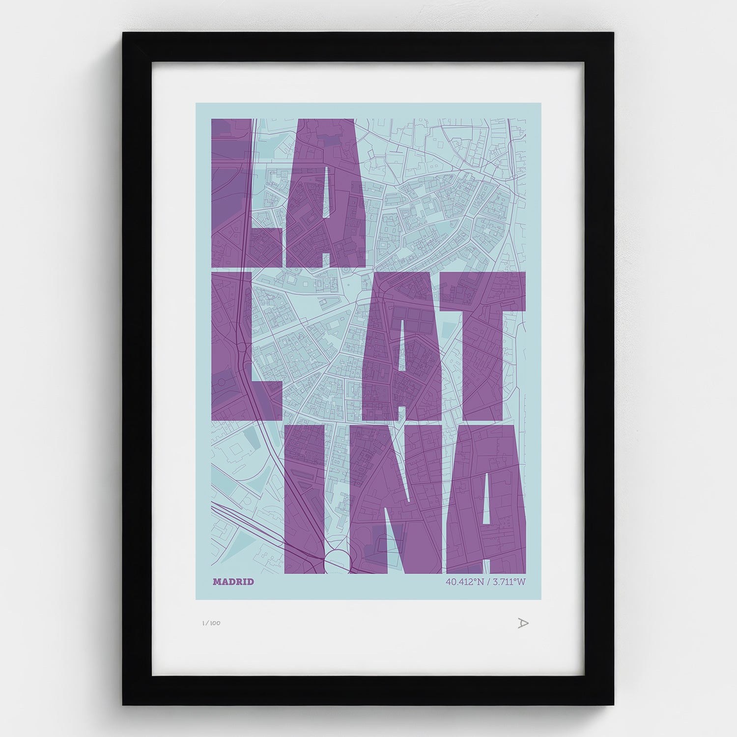 Lámina tipográfica de La Latina – diseño Revoltosa, marco negro