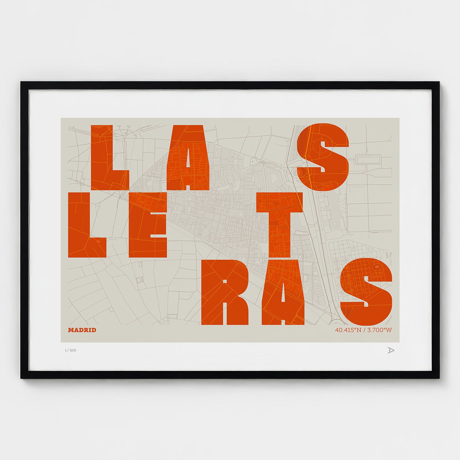 Lámina tipográfica de Las Letras – diseño Revoltosa, marco negro