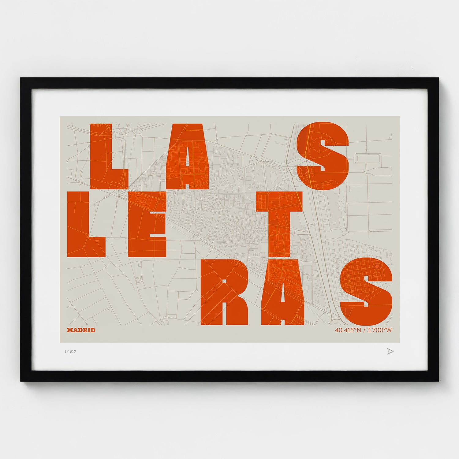 Lámina tipográfica de Las Letras – diseño Revoltosa, marco negro