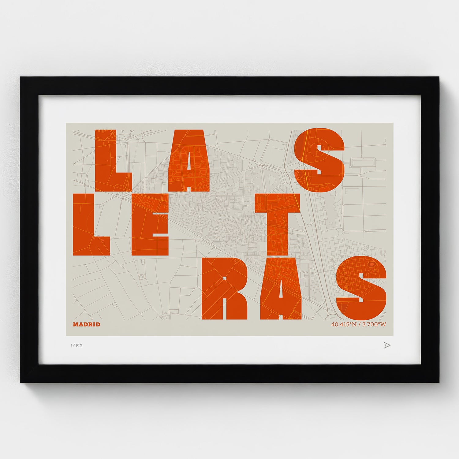 Lámina tipográfica de Las Letras – diseño Revoltosa, marco negro