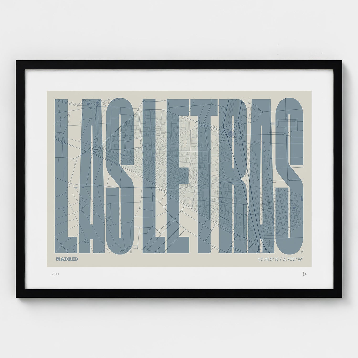 Lámina tipográfica de Las Letras – diseño Extra Comprimida, marco negro