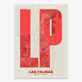 The map of Las Palmas in Super Bold design, a typographic poster where the city map is overlaid with extra-thick lettering for a modern, high-impact look designed in red and an off-white background