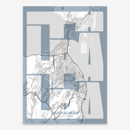 The map of Las-Palmas composed with letters from its name or IATA code printed on black and white