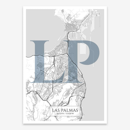 The map of Las-Palmas composed with letters in serif font printed on black and white