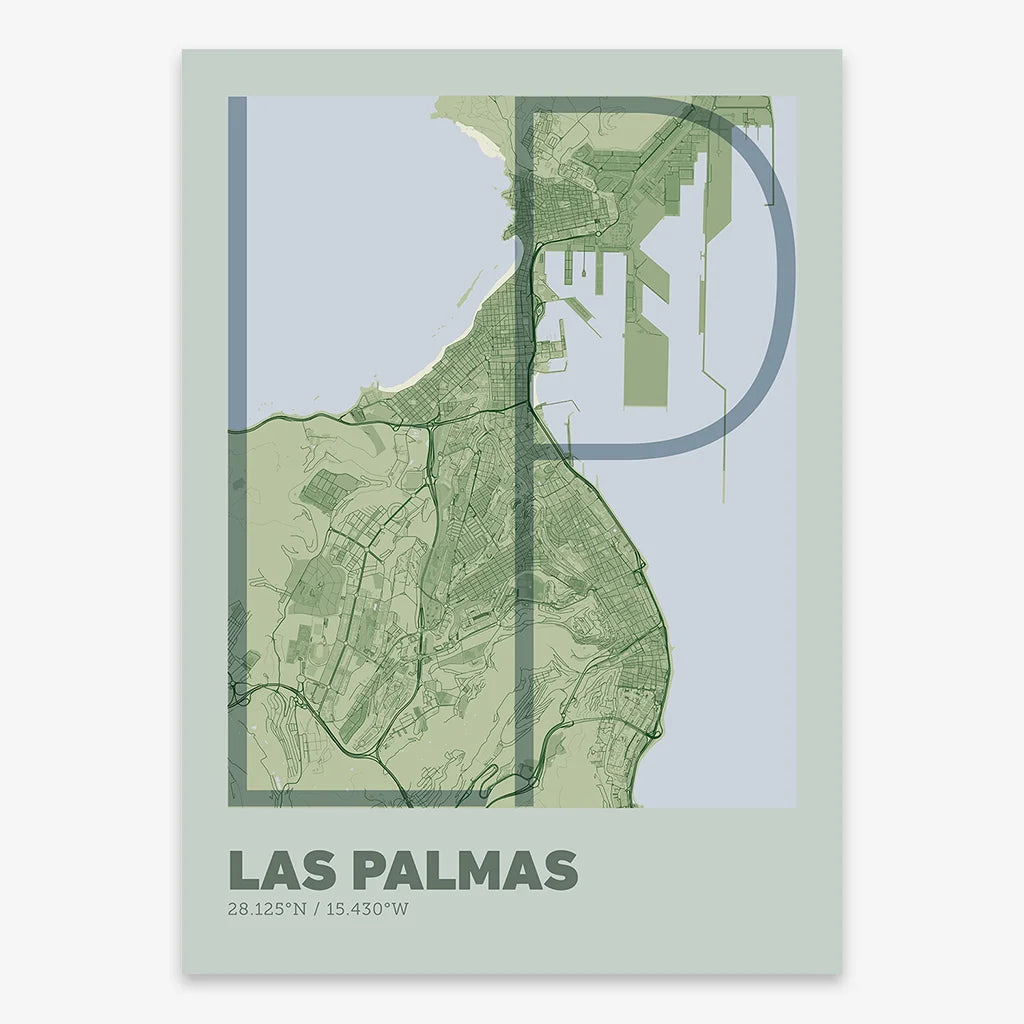 Poster of Las Palmas composed with letters in extra light font printed on two green tones