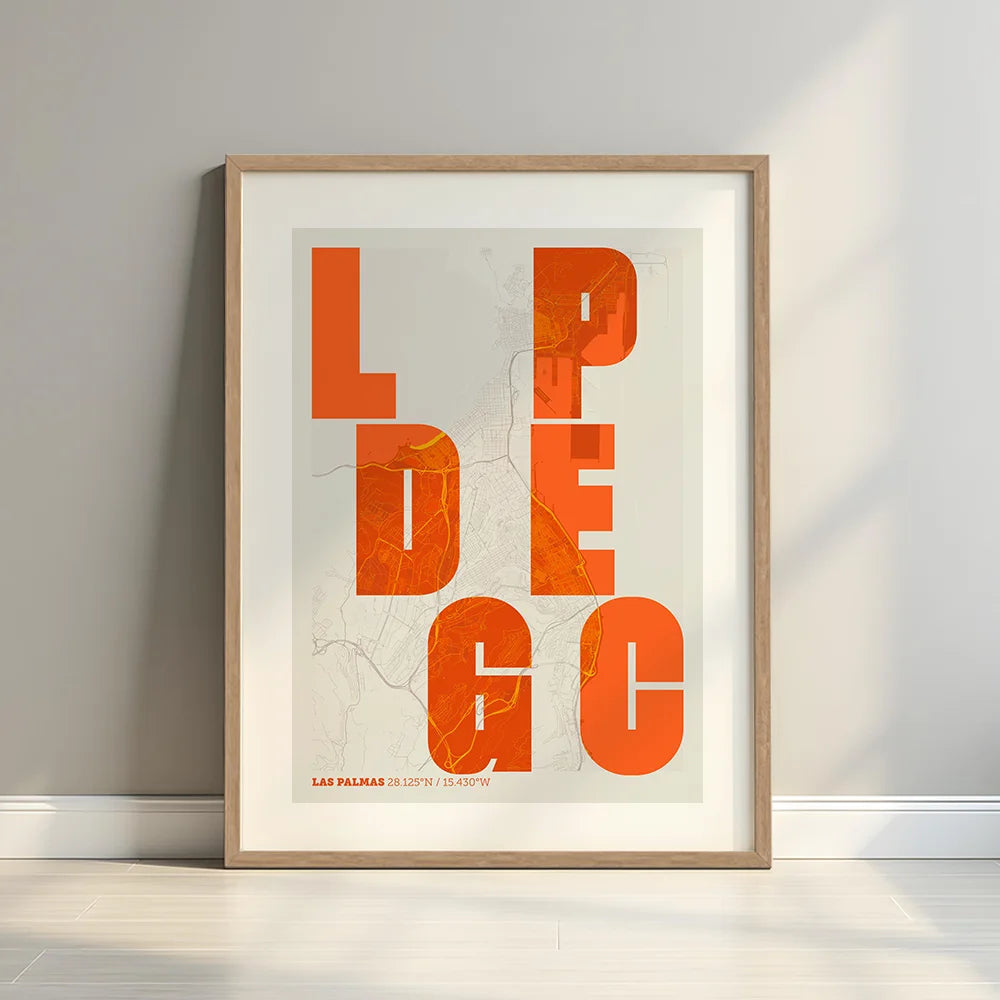 Lámina creativa de Las Palmas – Diseño gráfico y tipografía sobre mapa