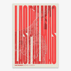 Decorative map of Las Palmas and letters of its name in a giclée print designed in red and an off-white background