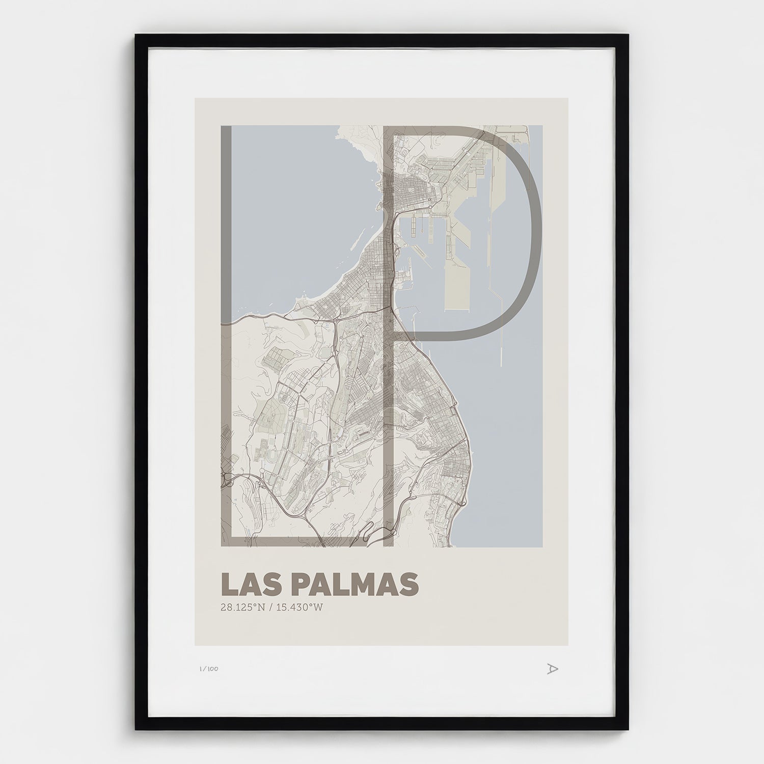 Lámina tipográfica de Las Palmas de Gran Canaria – diseño Ultrafina, marco negro