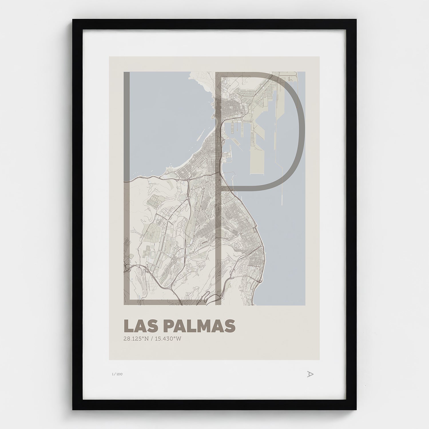 Lámina tipográfica de Las Palmas de Gran Canaria – diseño Ultrafina, marco negro