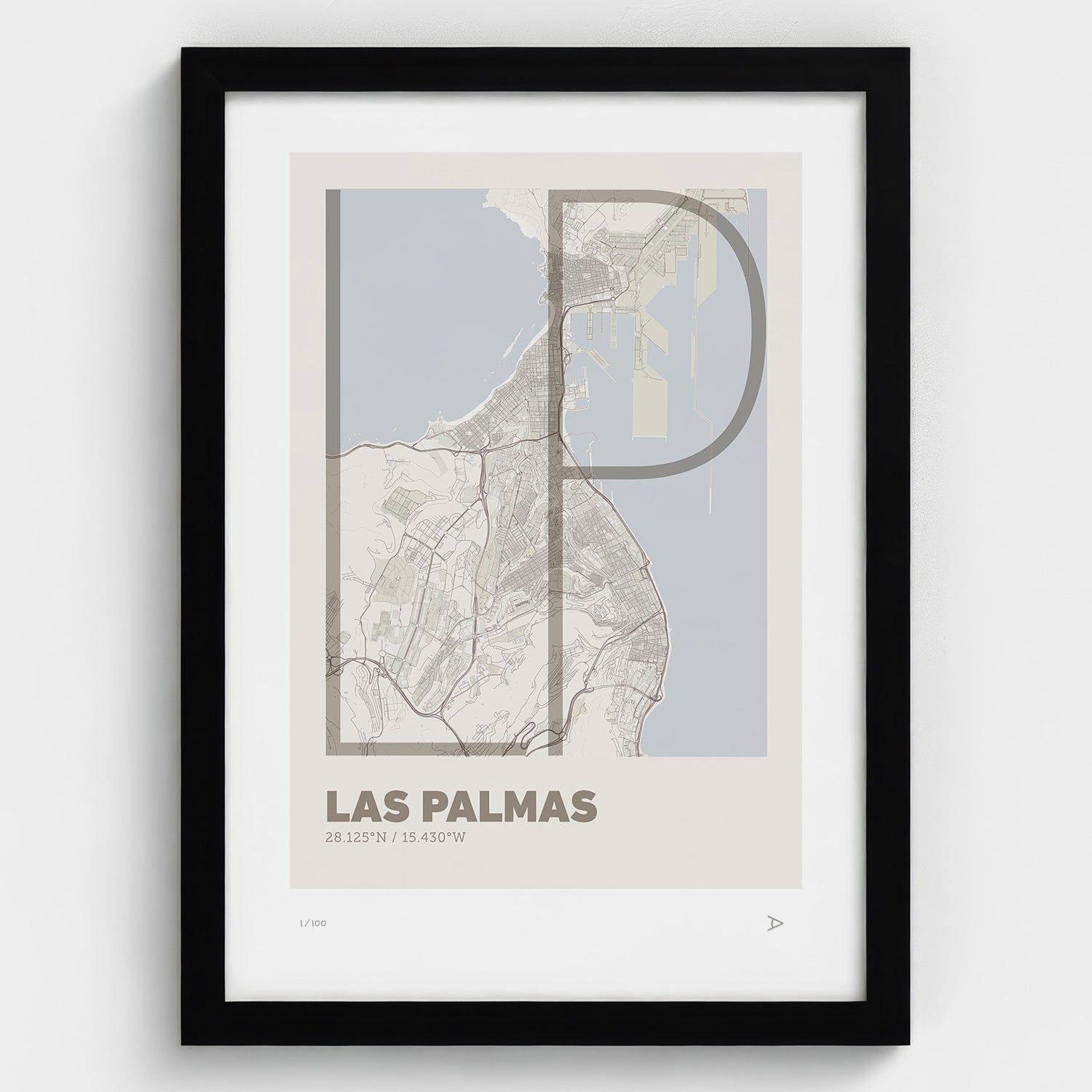 Lámina tipográfica de Las Palmas de Gran Canaria – diseño Ultrafina, marco negro