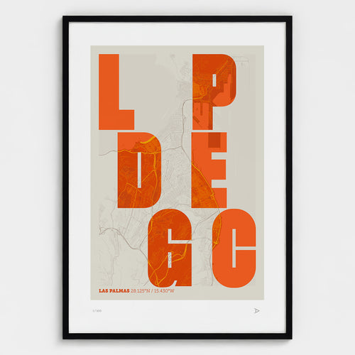 Lámina tipográfica de Las Palmas de Gran Canaria – diseño Revoltosa, marco negro