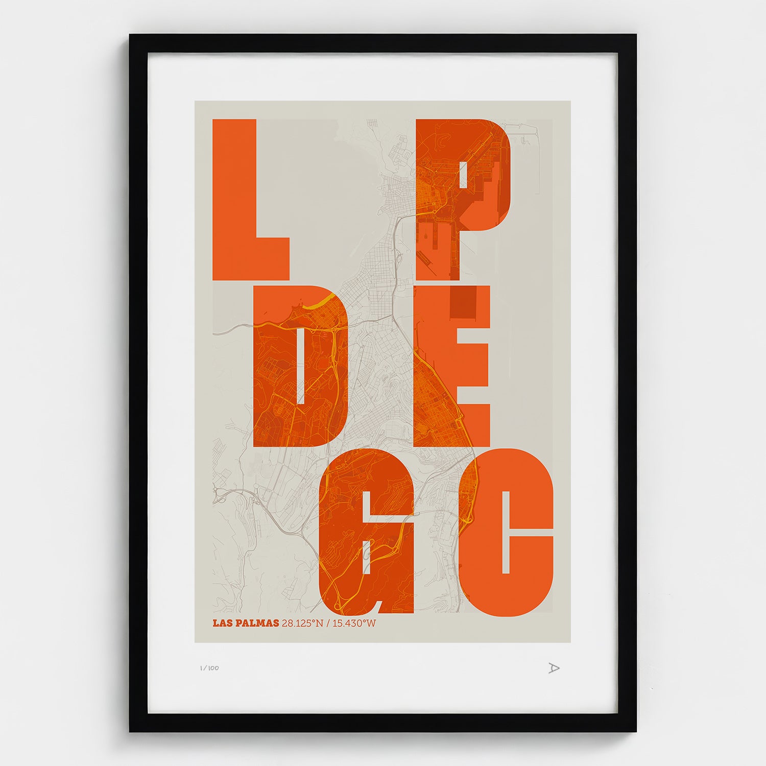Lámina tipográfica de Las Palmas de Gran Canaria – diseño Revoltosa, marco negro