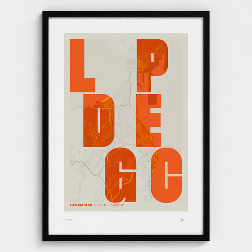 Lámina tipográfica de Las Palmas de Gran Canaria – diseño Revoltosa, marco negro