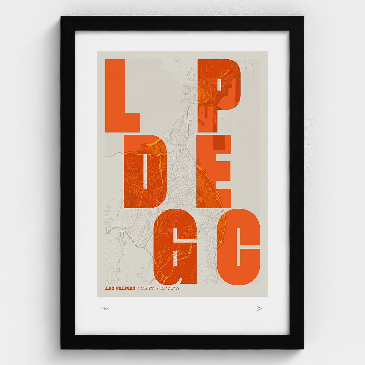 Lámina tipográfica de Las Palmas de Gran Canaria – diseño Revoltosa, marco negro