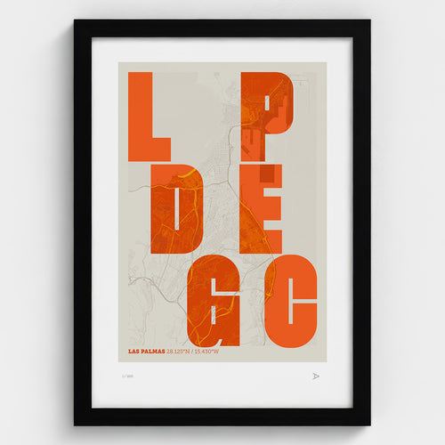 Lámina tipográfica de Las Palmas de Gran Canaria – diseño Revoltosa, marco negro