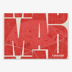The map of Lavapies, Madrid, in Inseparable design, featuring the city's abbreviation in expressive typography over a detailed urban map designed in red and an off-white background