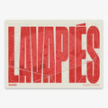 Decorative map of Madrid and letters of its name in a giclée print designed in red and an off-white background