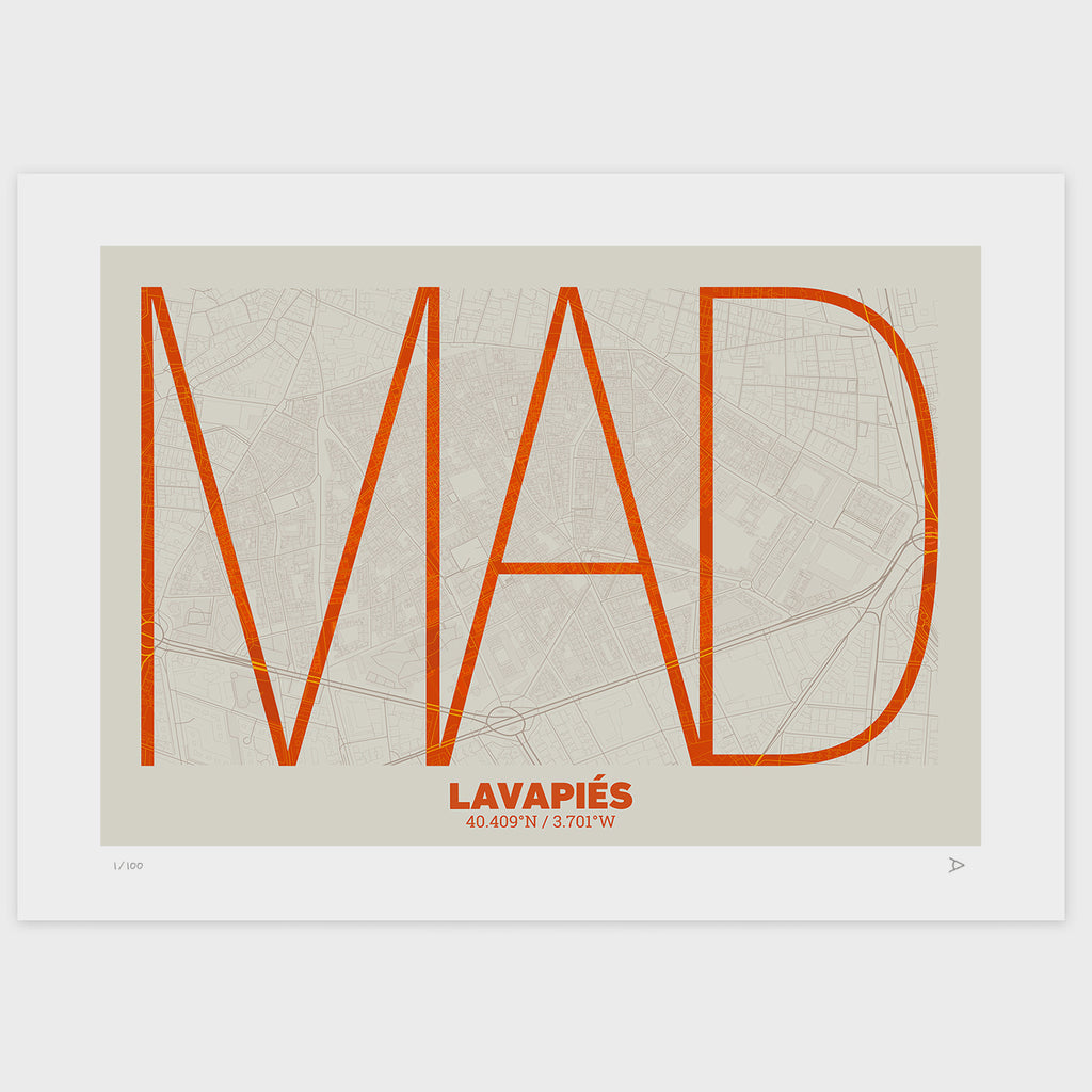 Lámina tipográfica de Lavapiés – diseño Ultrafina, sin marco sobre papel