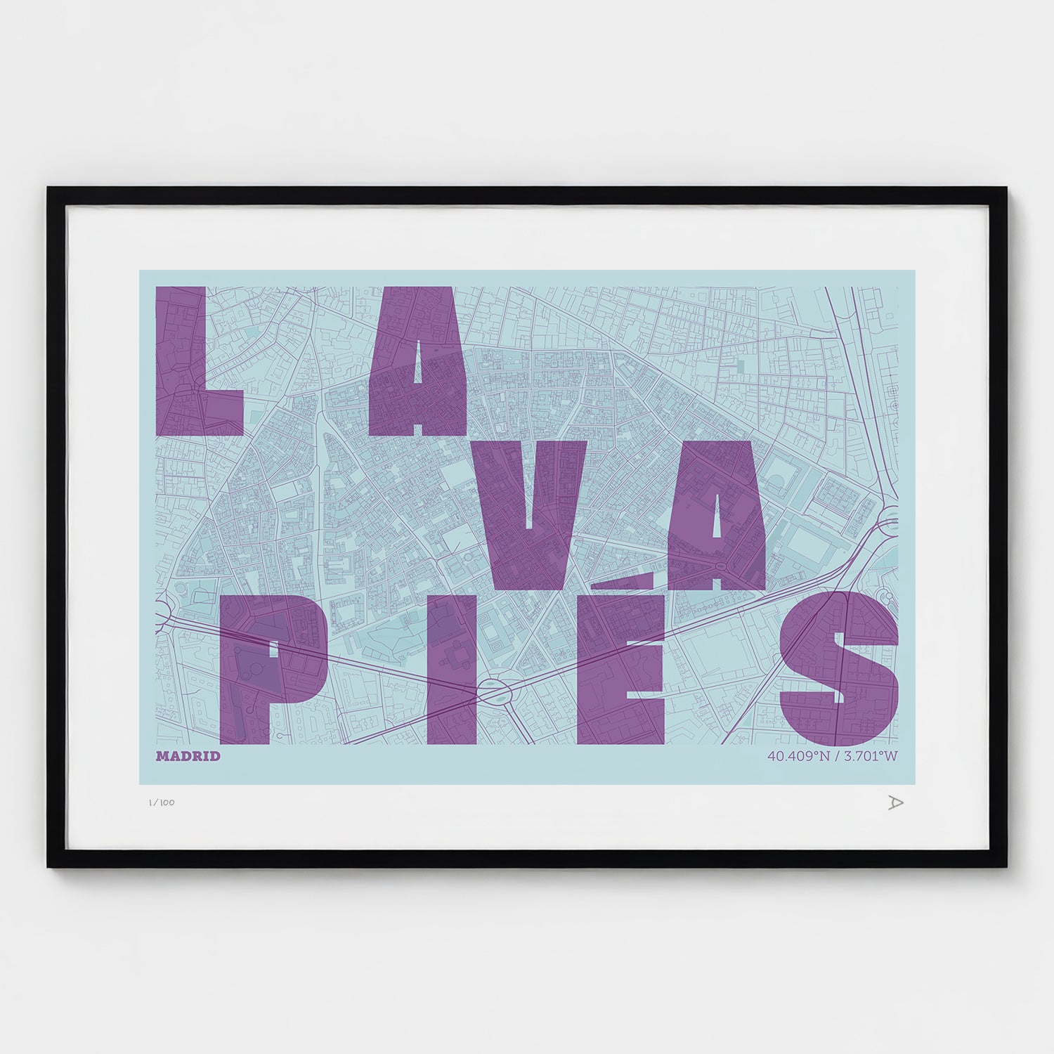 Lámina tipográfica de Lavapiés – diseño Revoltosa, marco negro