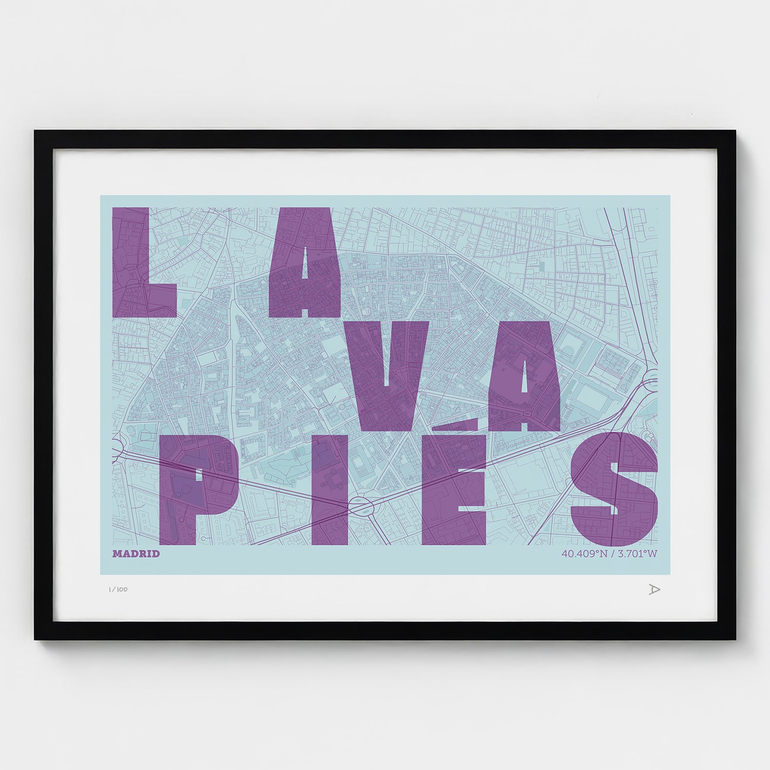 Lámina tipográfica de Lavapiés – diseño Revoltosa, marco negro