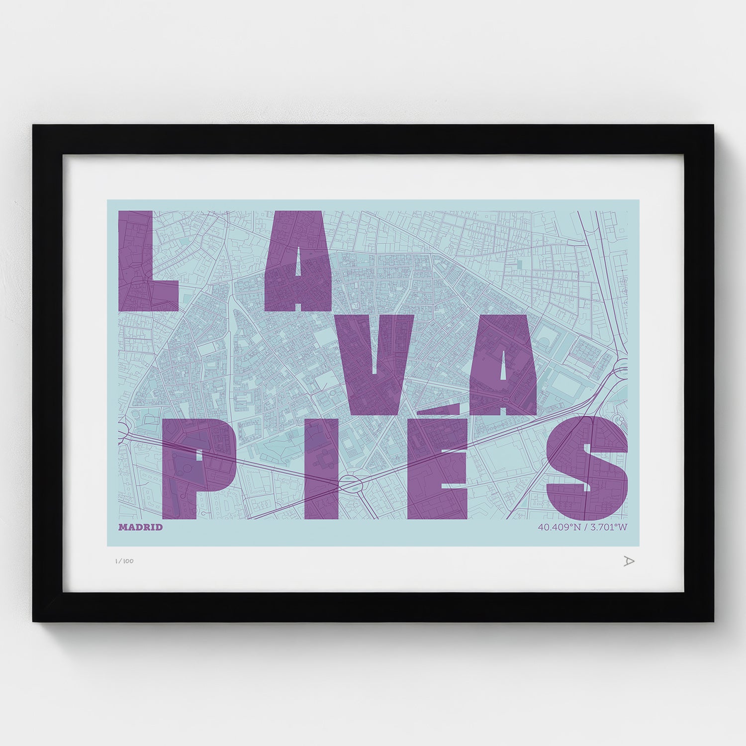 Lámina tipográfica de Lavapiés – diseño Revoltosa, marco negro