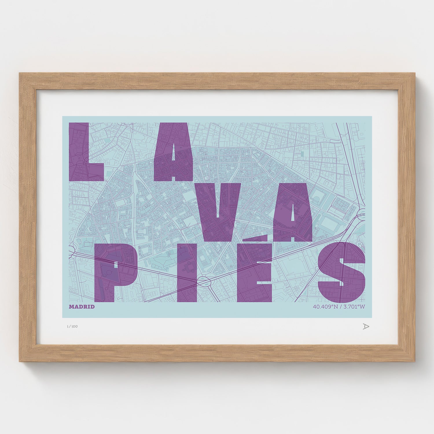 Lámina tipográfica de Lavapiés – diseño Revoltosa, marco de madera natural
