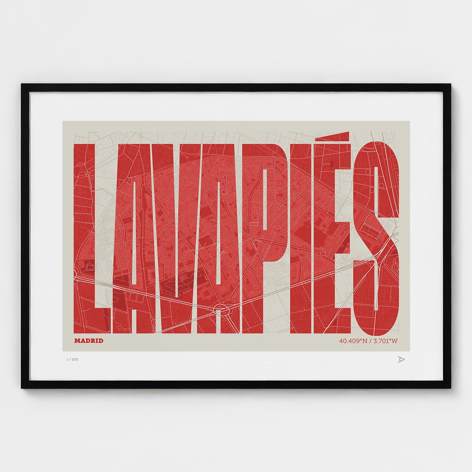 Lámina tipográfica de Lavapiés – diseño Extra Comprimida, marco negro
