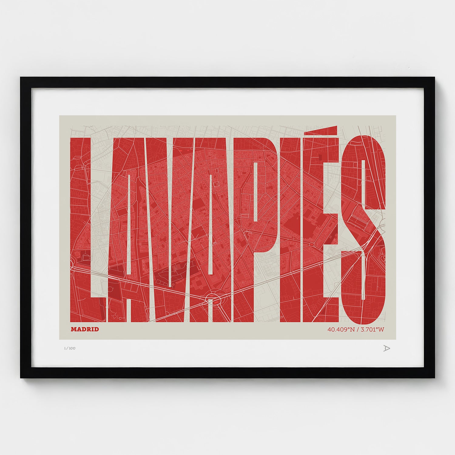 Lámina tipográfica de Lavapiés – diseño Extra Comprimida, marco negro