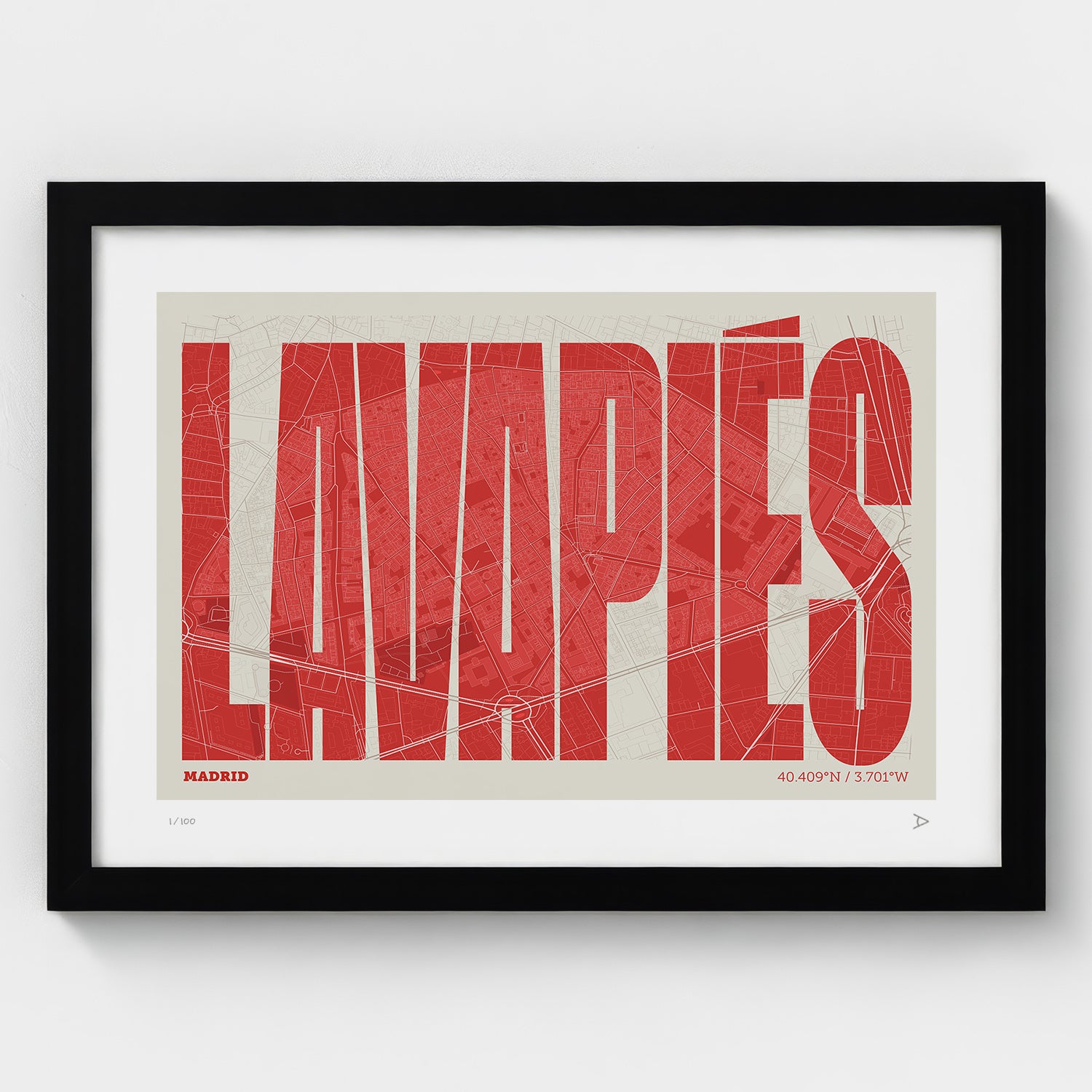 Lámina tipográfica de Lavapiés – diseño Extra Comprimida, marco negro