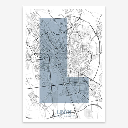 The map of Leon composed with letters in a heavy geometric font printed on black and white