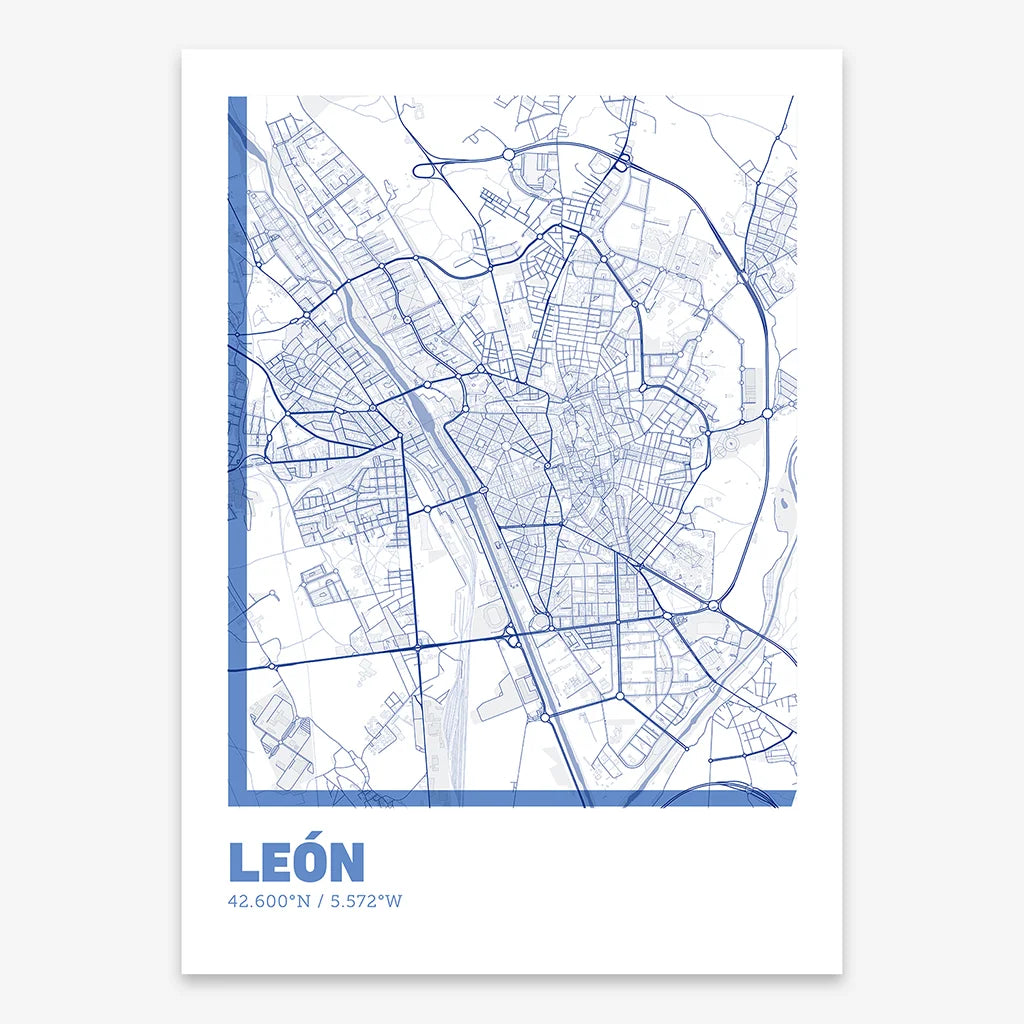 Poster of Leon composed with letters in extra light font printed on navy blue and white