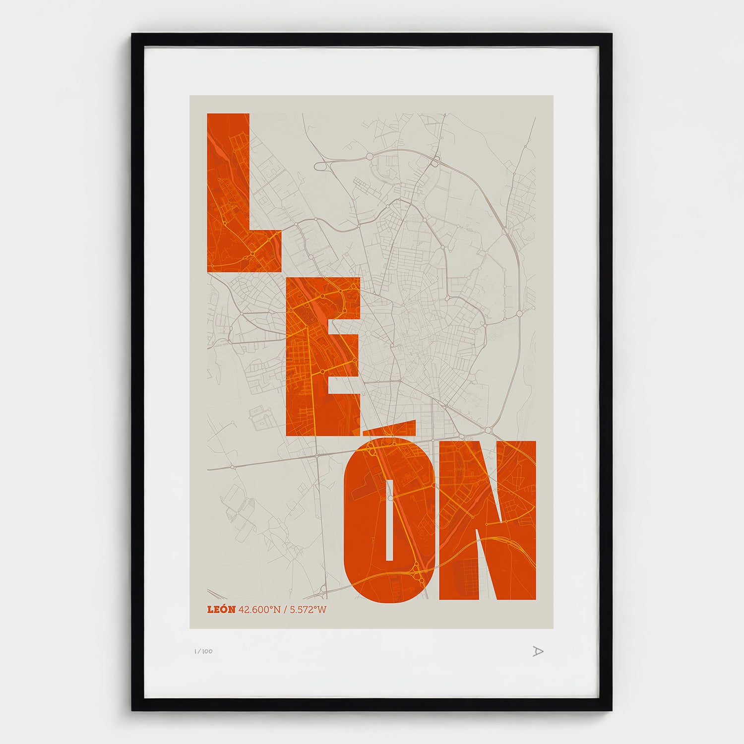 Lámina tipográfica de Leon – diseño Revoltosa, marco negro