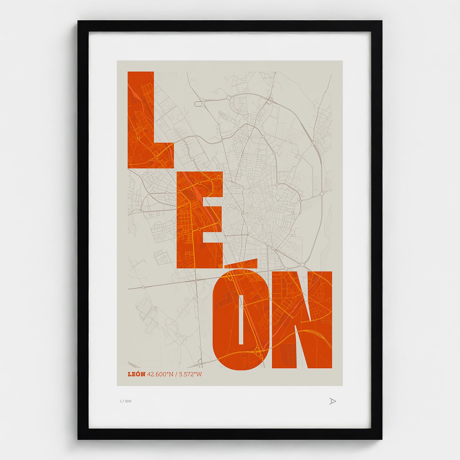 Lámina tipográfica de Leon – diseño Revoltosa, marco negro