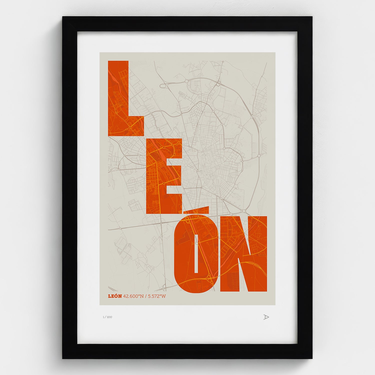 Lámina tipográfica de Leon – diseño Revoltosa, marco negro