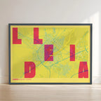 Lámina creativa de Lleida – Diseño gráfico y tipografía sobre mapa