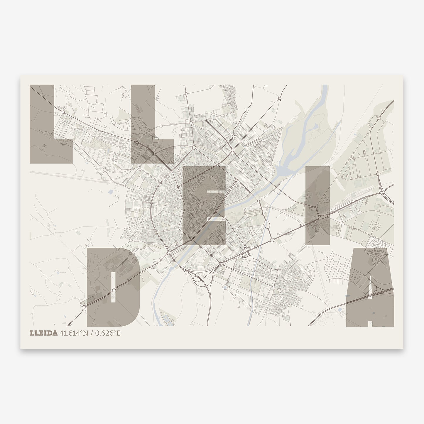 Lleida Map V08 Rustic / No Frame / No