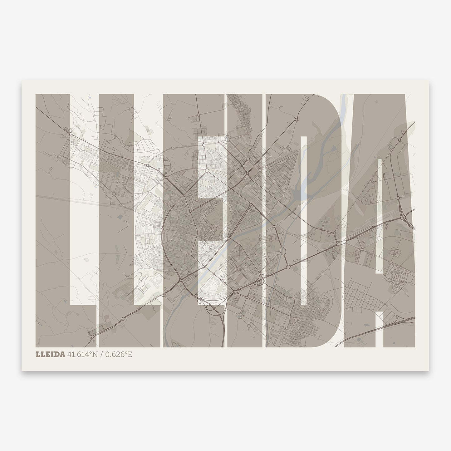 Lleida Map V09 Rustic / Frame / No