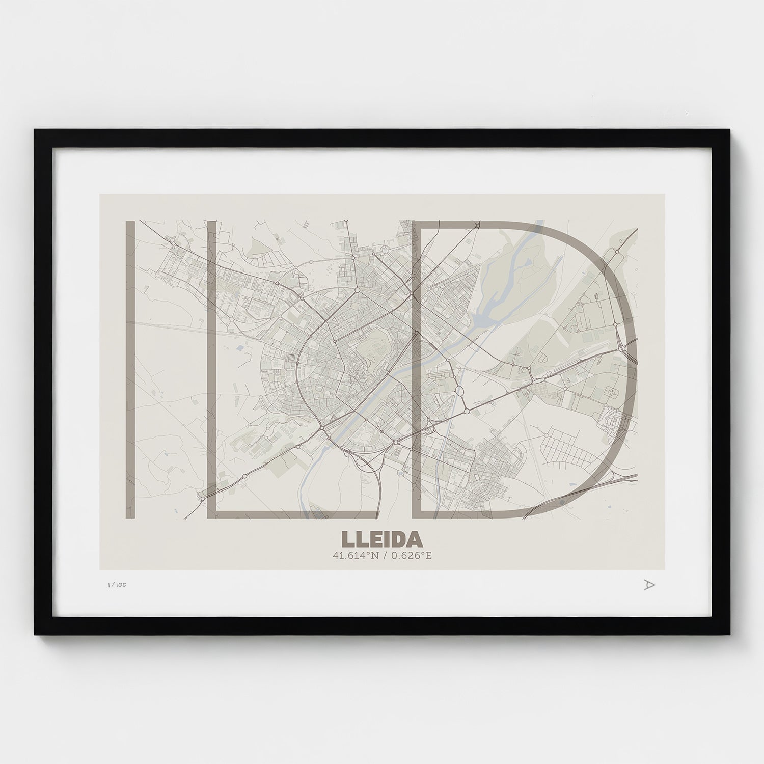 Lámina tipográfica de Lleida – diseño Ultrafina, marco negro