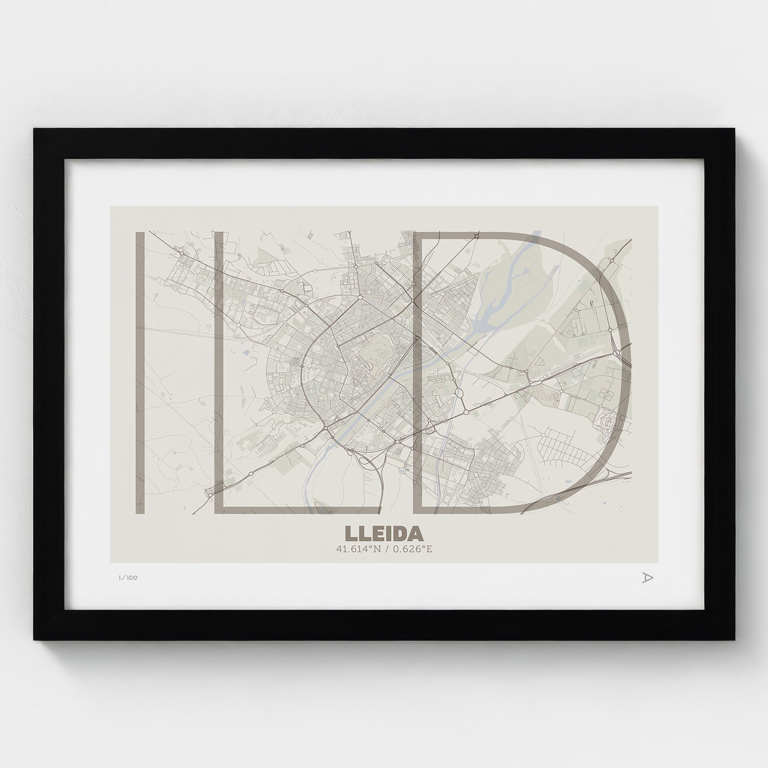 Lámina tipográfica de Lleida – diseño Ultrafina, marco negro