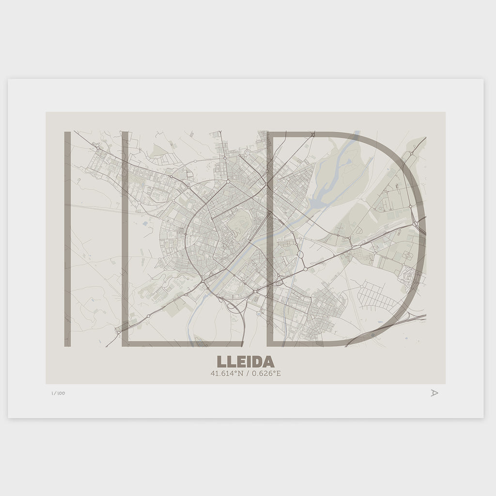 Lámina tipográfica de Lleida – diseño Ultrafina, sin marco sobre papel