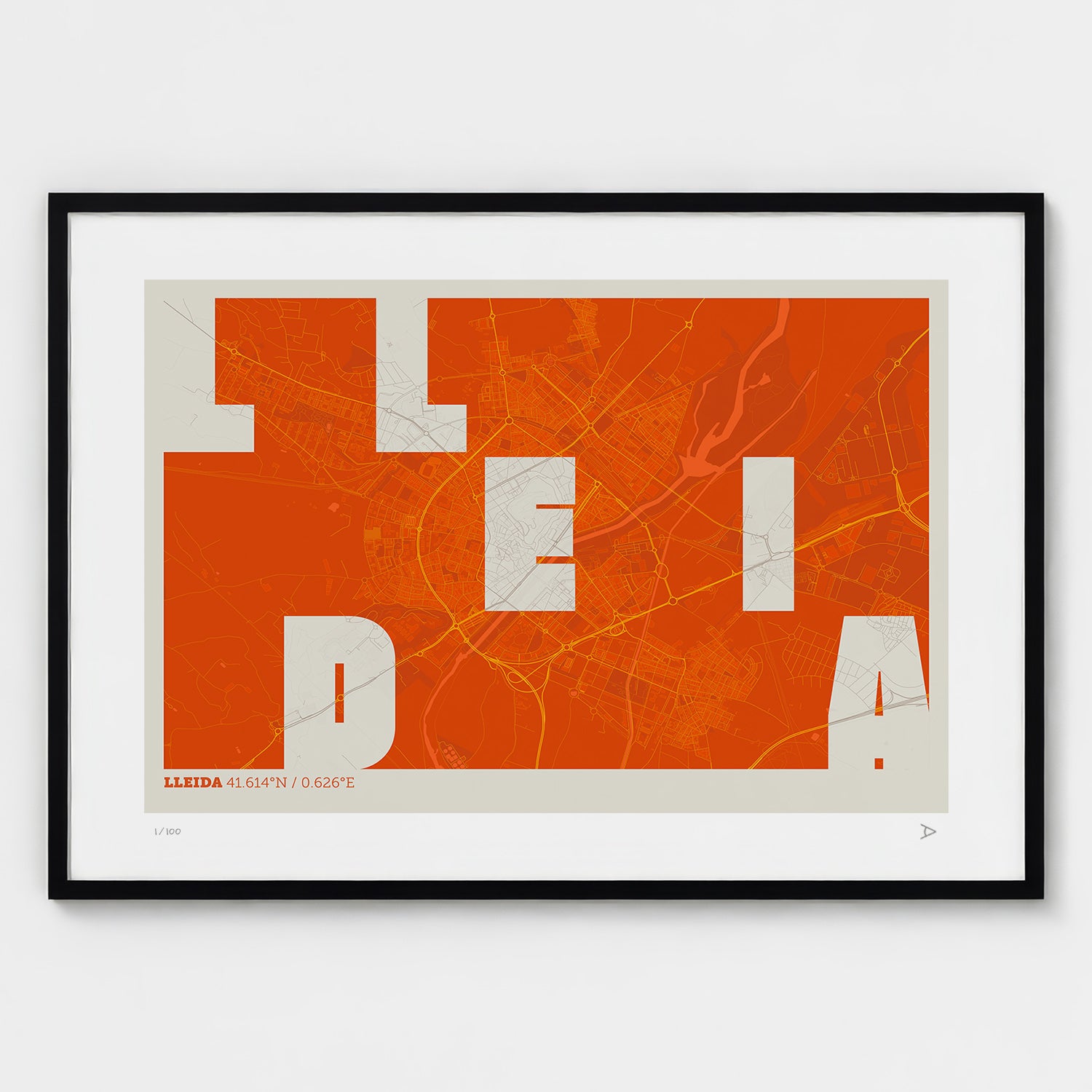Lámina tipográfica de Lleida – diseño Revoltosa, marco negro