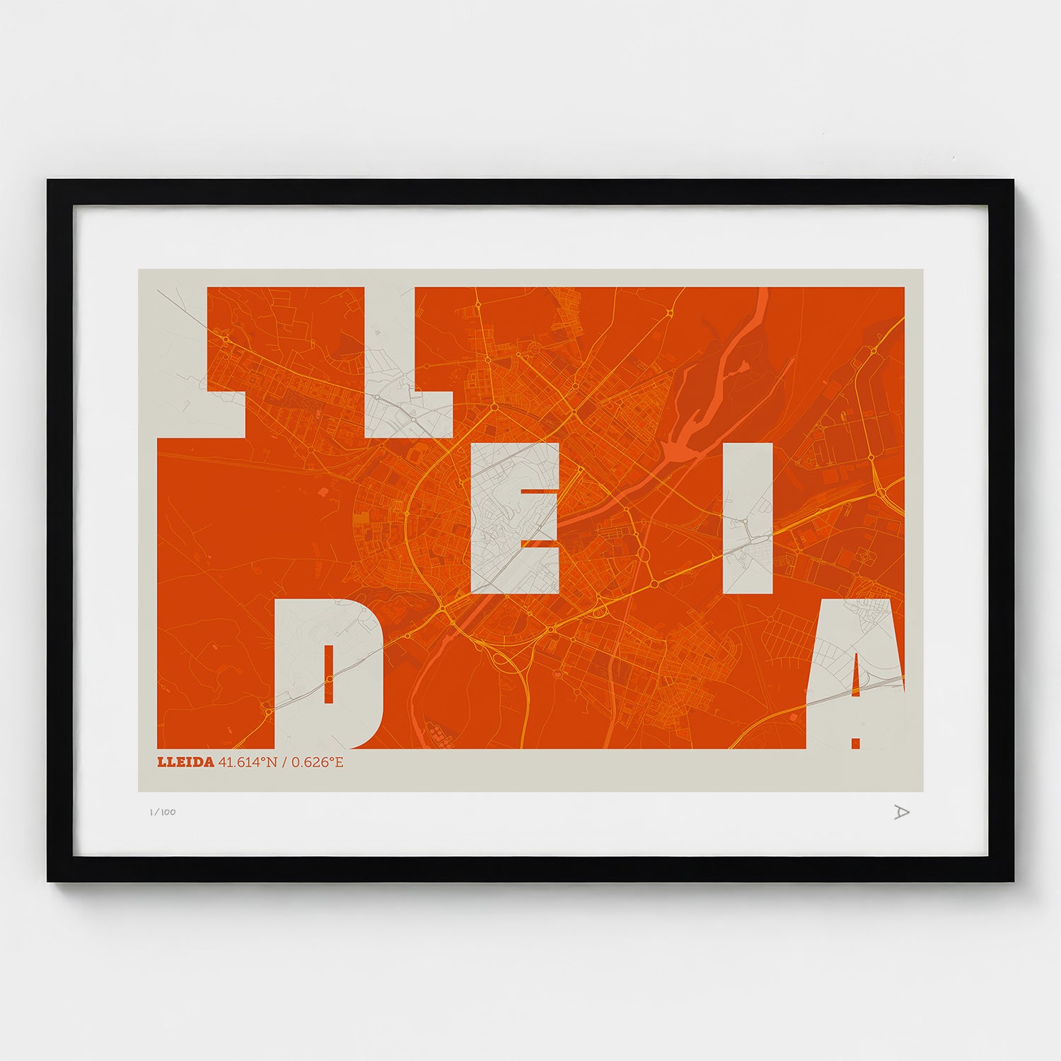 Lámina tipográfica de Lleida – diseño Revoltosa, marco negro