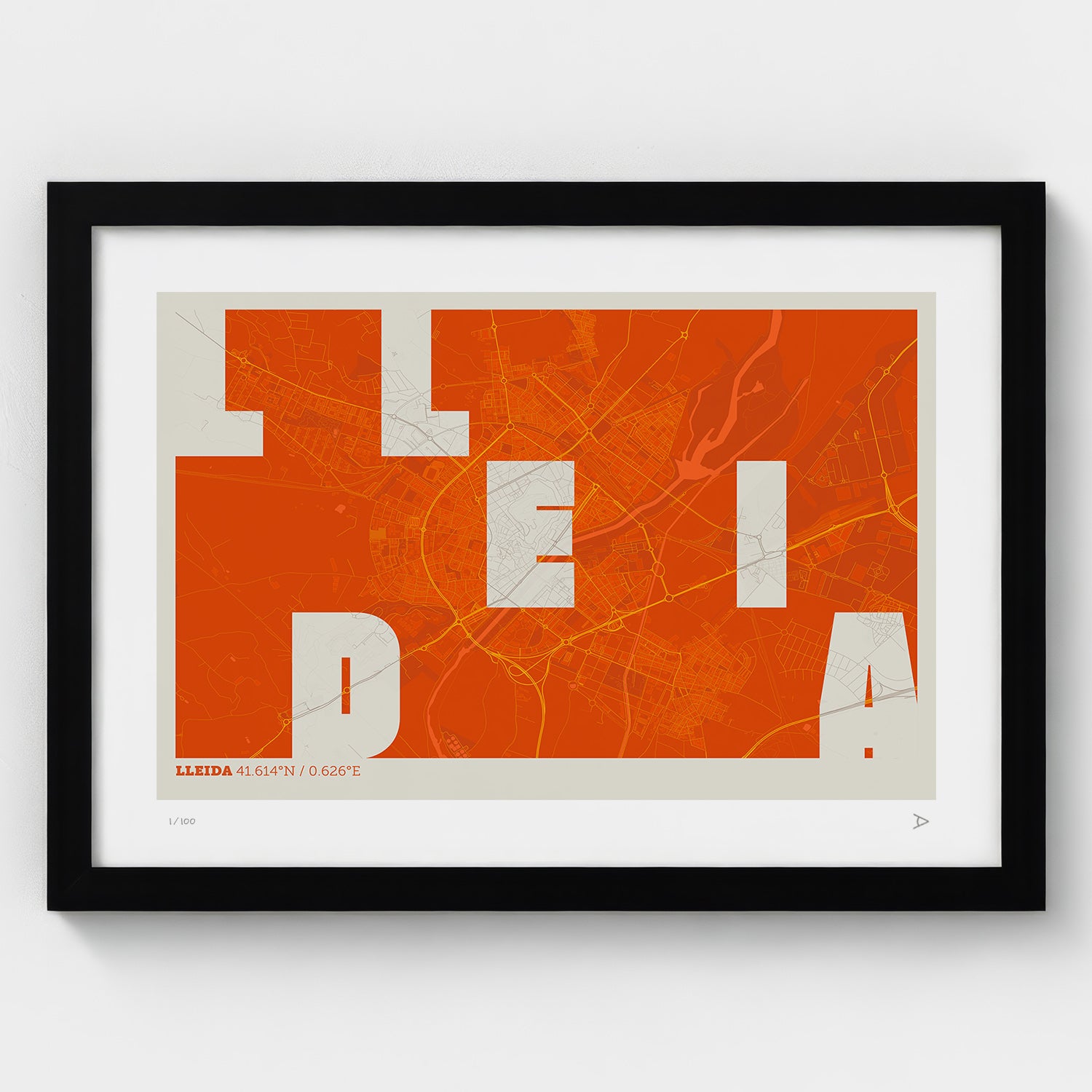 Lámina tipográfica de Lleida – diseño Revoltosa, marco negro