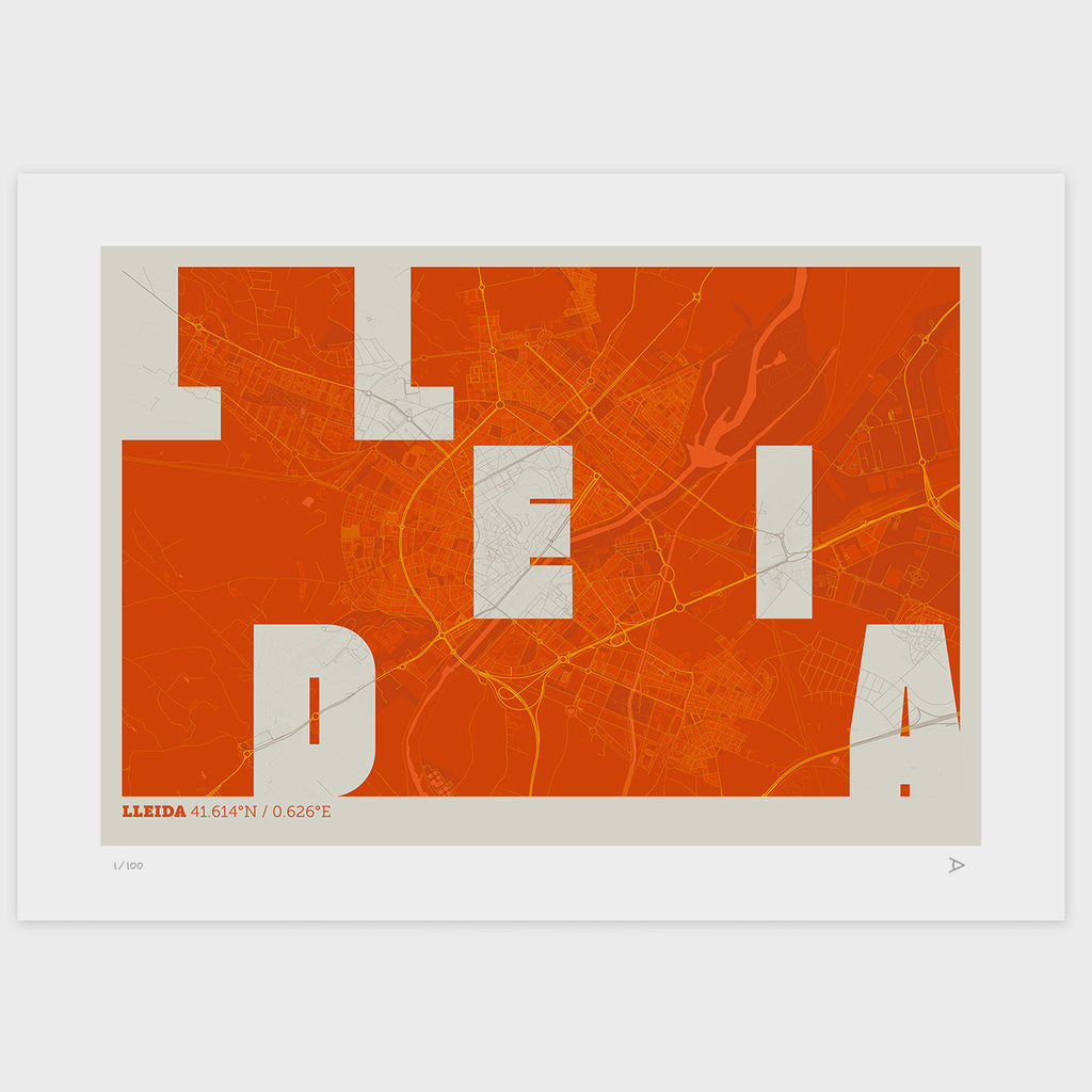 Lámina tipográfica de Lleida – diseño Revoltosa, sin marco sobre papel