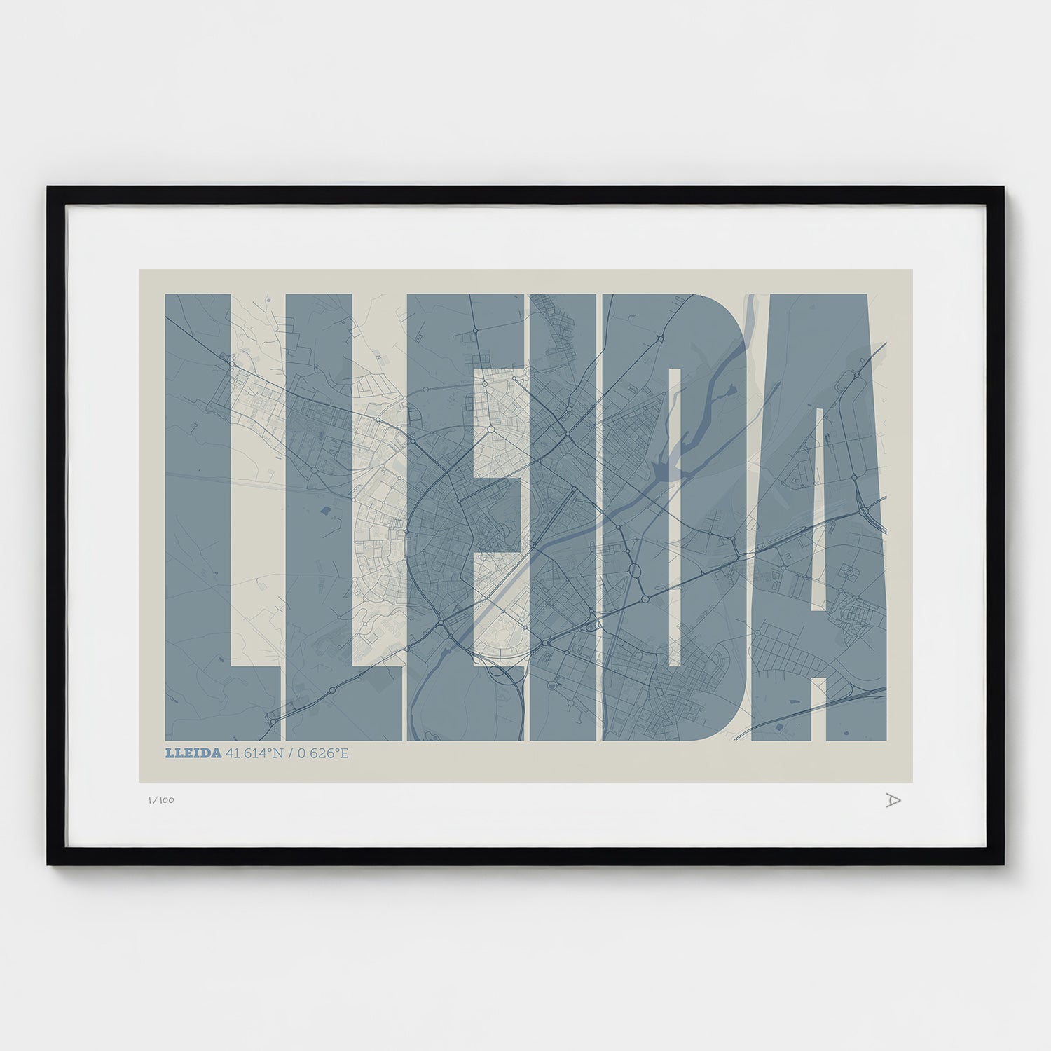Lámina tipográfica de Lleida – diseño Extra Comprimida, marco negro